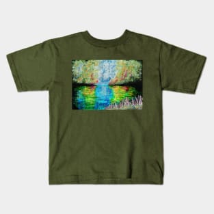 Stained Glass The Enchanted Lake Kids T-Shirt